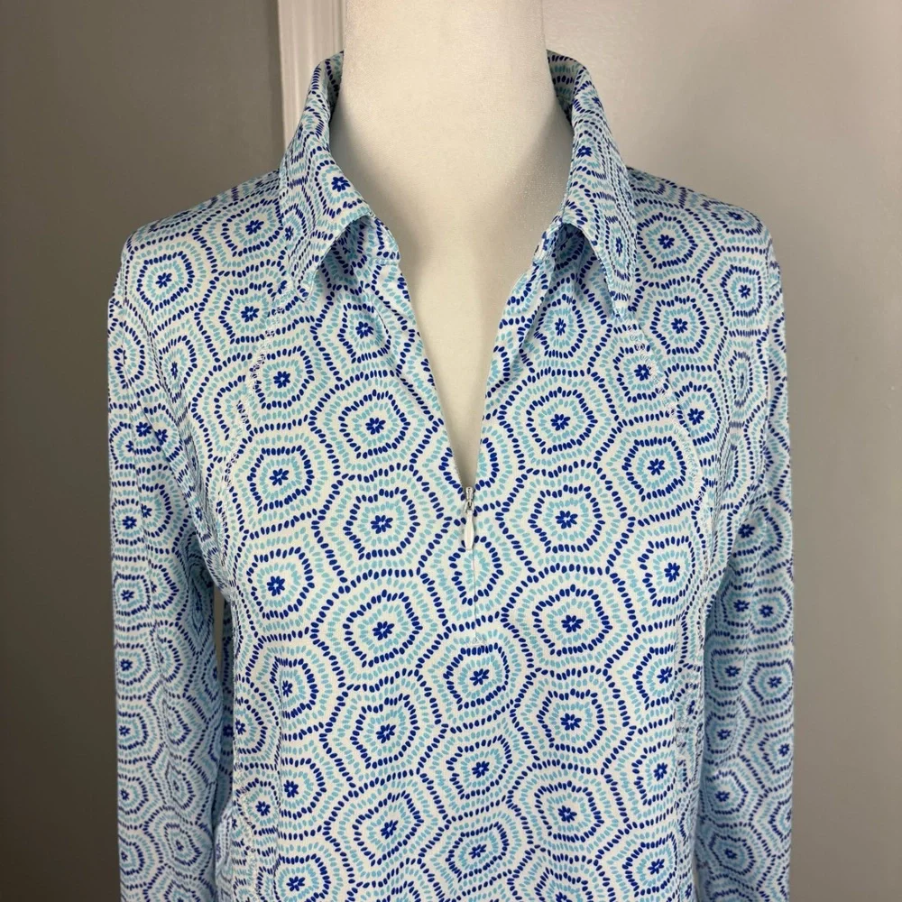 Belyn Key Glacier‎ Long Sleeve Polo in Burst Print Size M - Picture 2 of 6